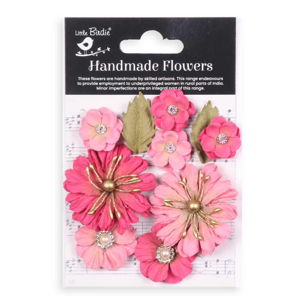 Handmade Flowers Precious Pink Liora Approx 2 &4.5Cm 9Pc