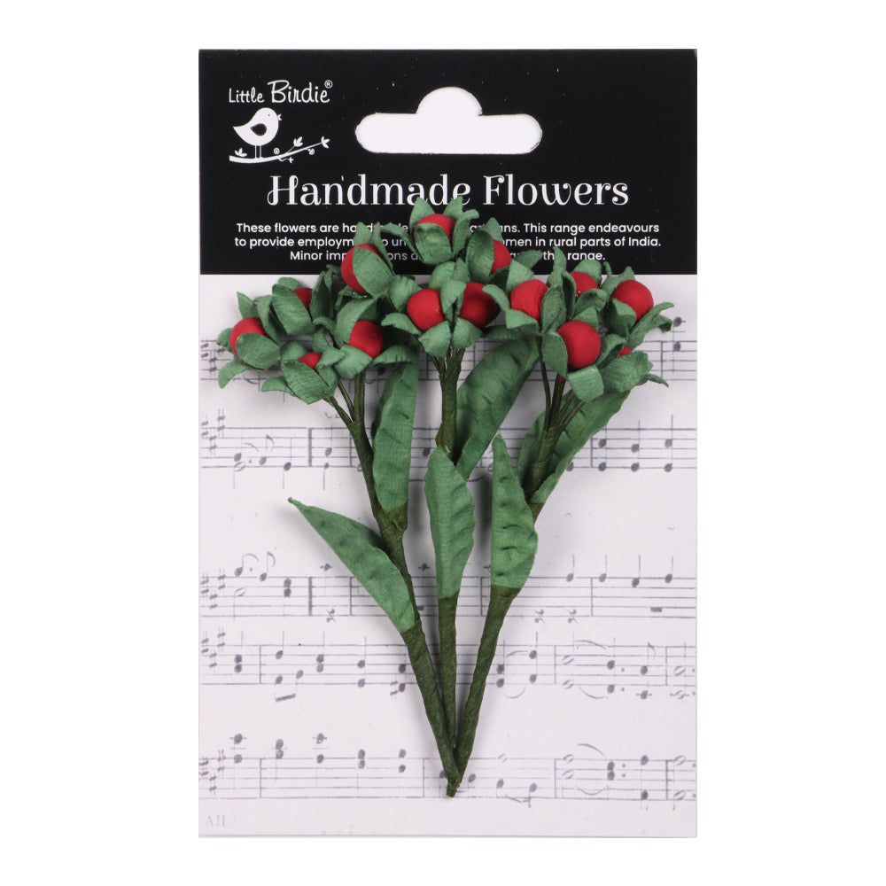 Handmade Flowers Cardinal Red Berry Branch Approx 1.5cm 3pc
