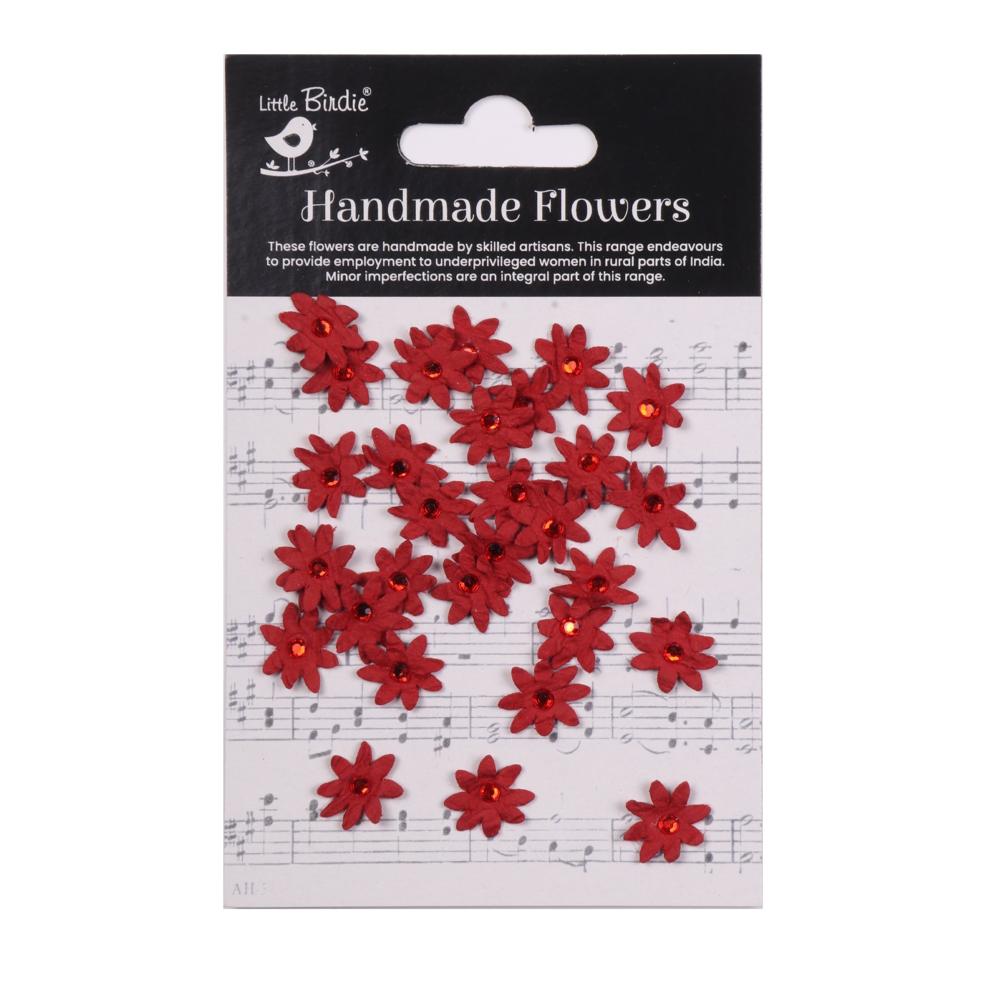 Handmade Flowers Cardinal Red Micro Jewelled Florettes Approx 1.5Cm 30Pc