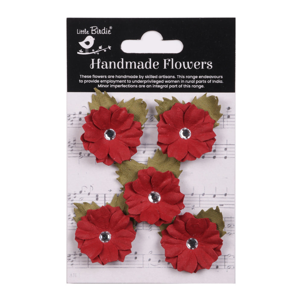 Handmade Flowers Cardinal Red Joy Approx 4cm 5pc
