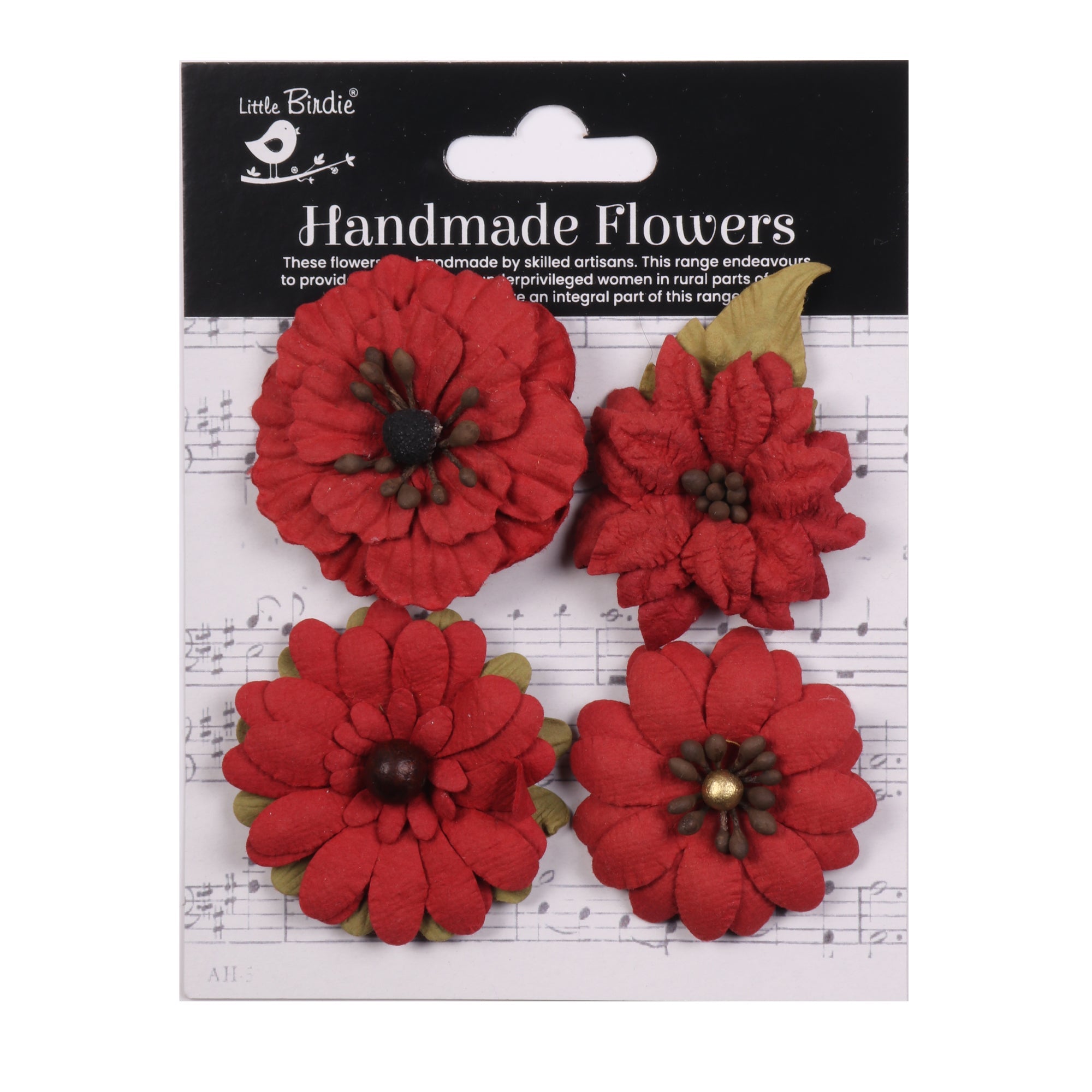 Handmade Flowers Cardinal Red Gratia Approx 4.5 & 5.5cm 4pc
