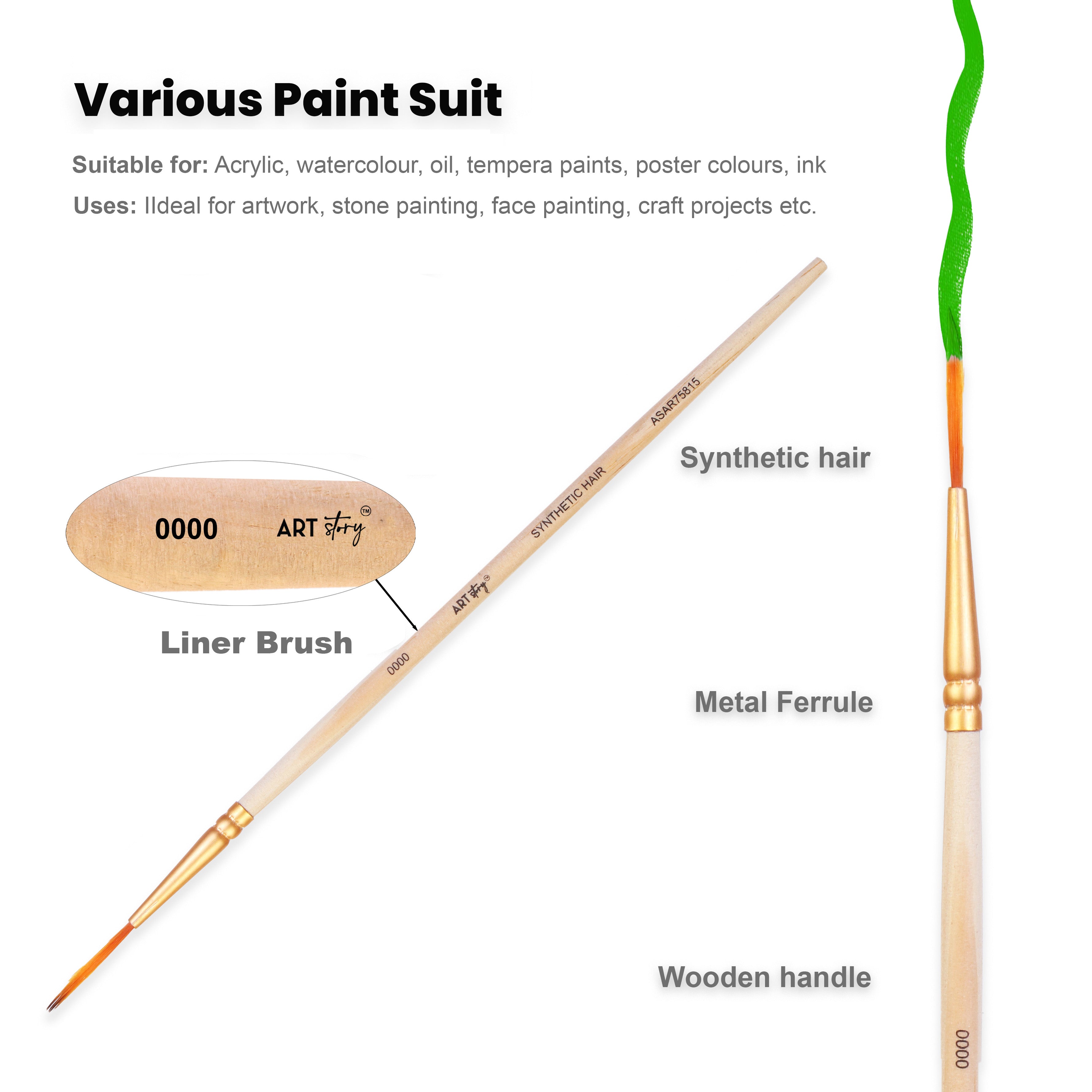 Liner Brush Synthetic Hair Size 0000 Handle Length 150mm