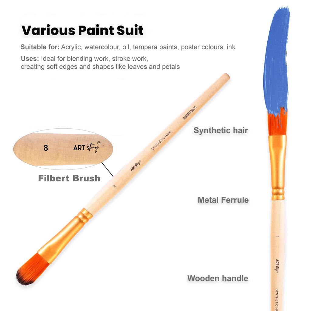 Filbert Brush Synthetic Hair Size 8 Handle Length 150mm
