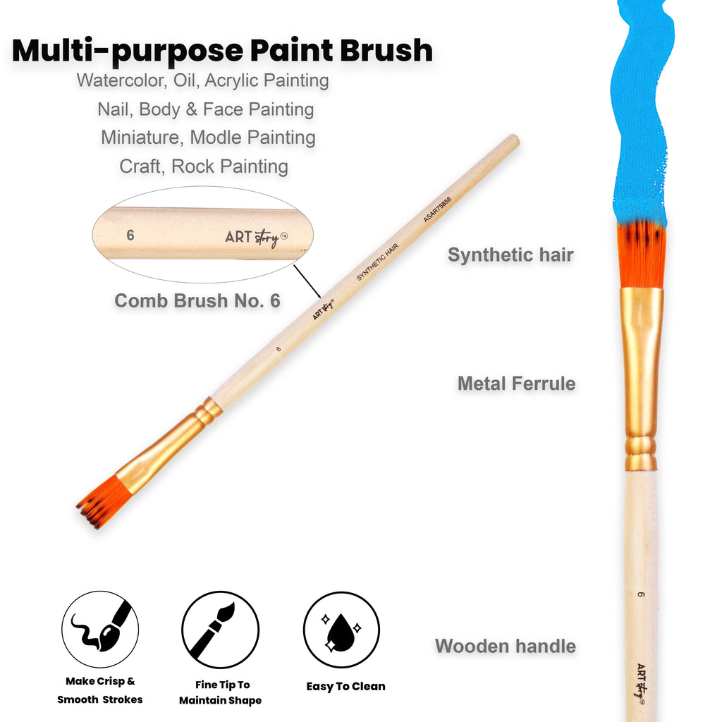 Comb Brush Synthetic Hair Size 6 Handle Length 150mm