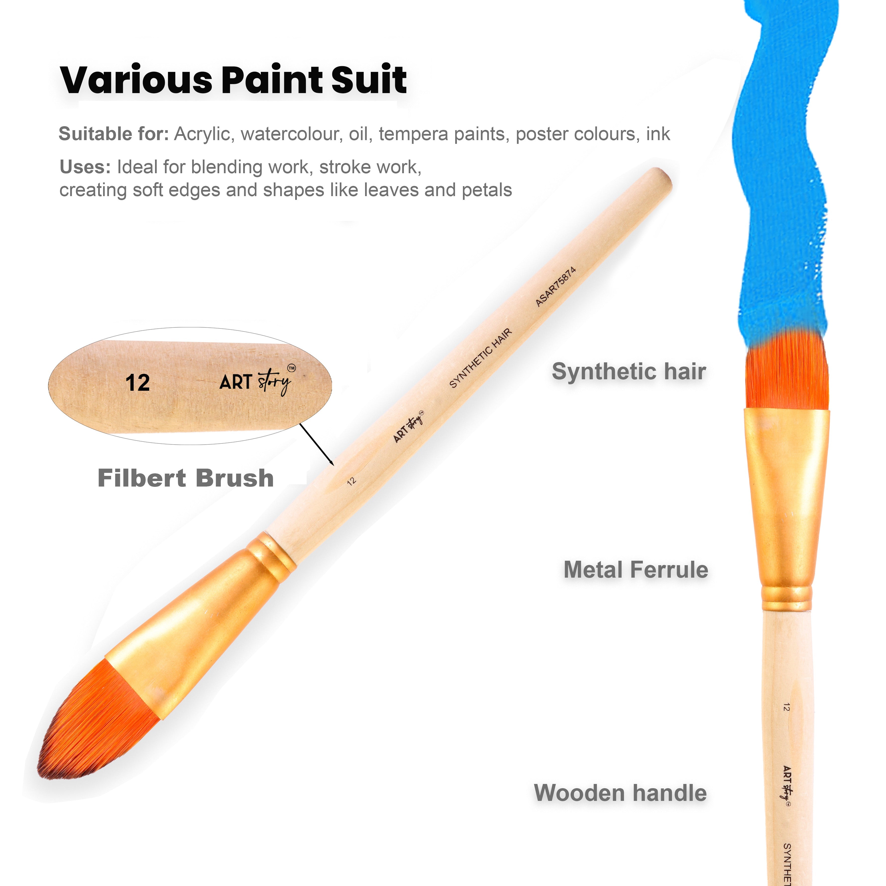 Cat`S Tongue Brush Synthetic Hair Size 12 Handle Length 150mm