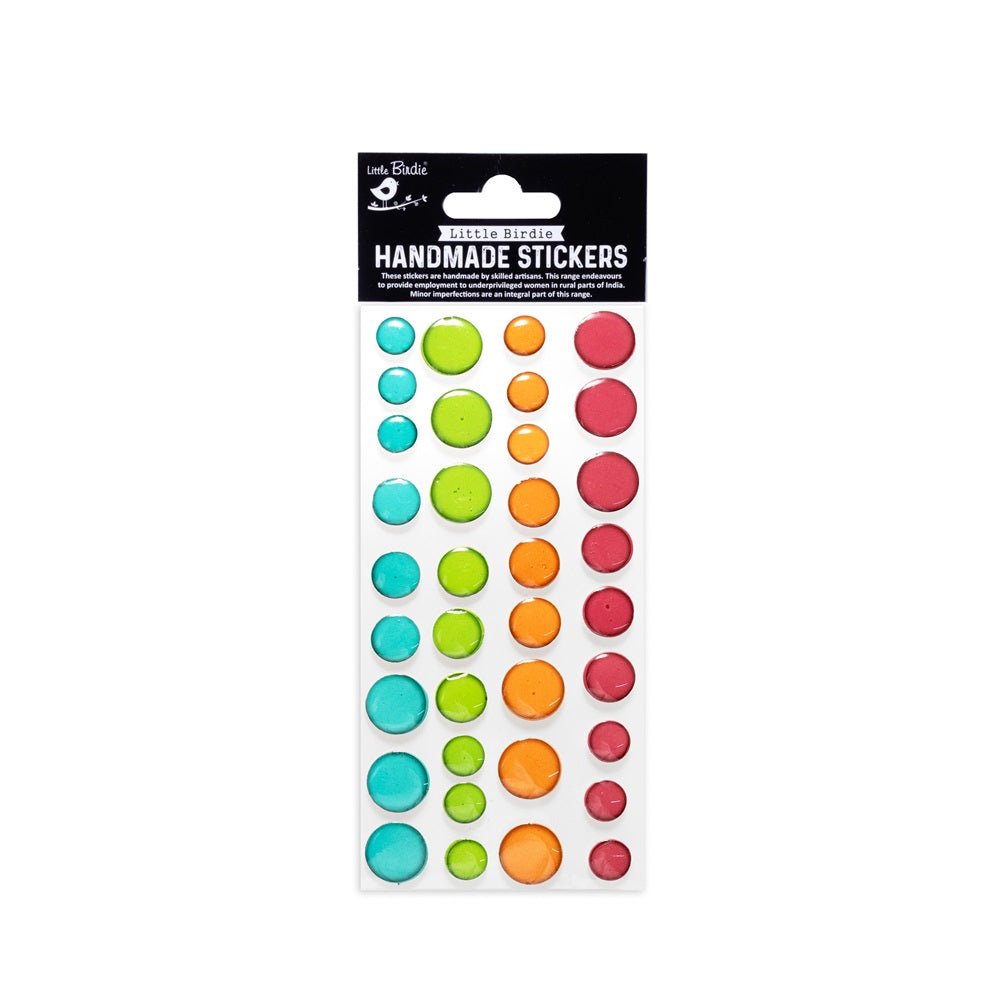 Handmade Resin Stickers - Glassy Dots, Assorted Colours, 36pc, 1 Sheet