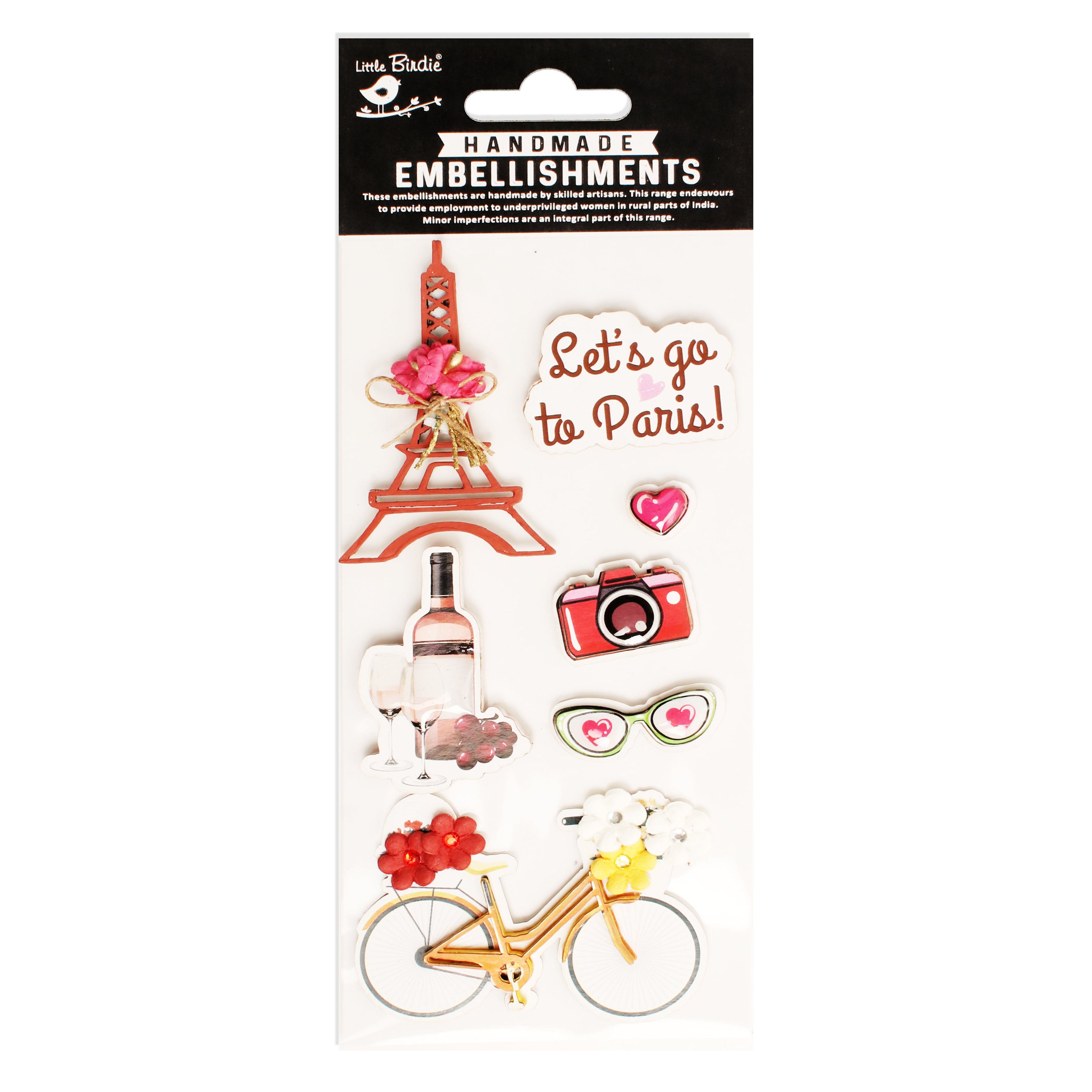 Handmade Stickers - Lets Go To Paris, 7pc, 1 Sheet