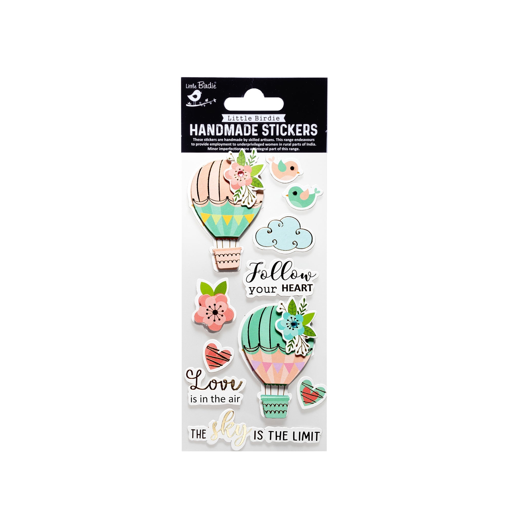 Handmade 3D Glitter Stickers - Follow Your Dreams, 11pc, 1 Sheet