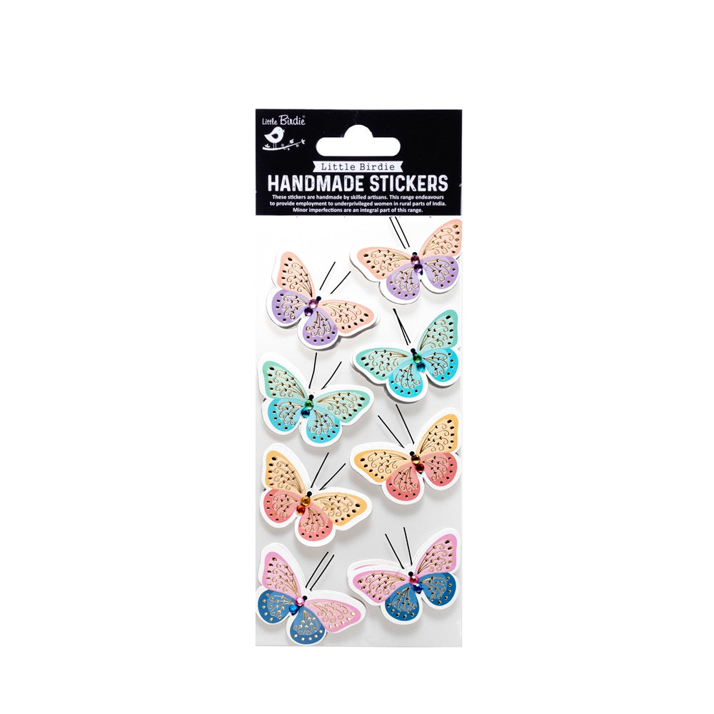 Handmade 3D Glitter Stickers - Vivid Butterflies, 8pc, 1 Sheet