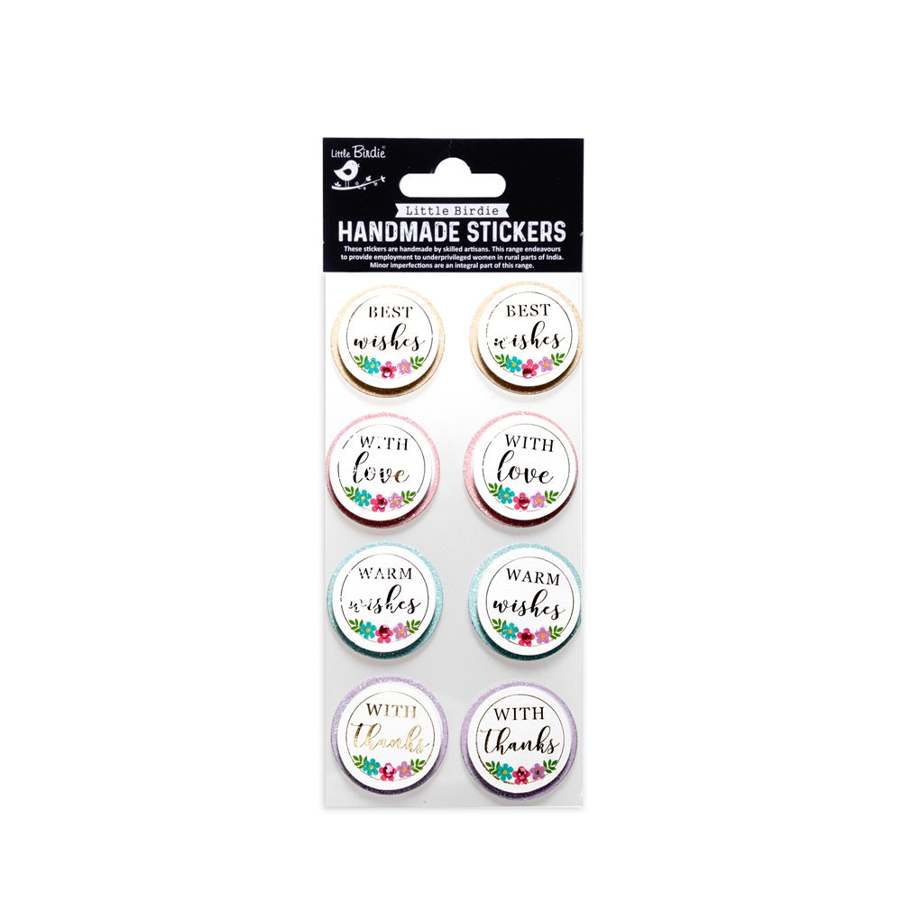 Handmade Stickers - Best Wishes, 8pc, 1 Sheet