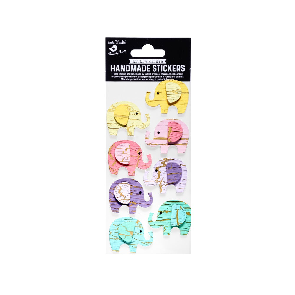 Handmade 3D Glitter Stickers - Crackled Elephant, 8pc, 1 Sheet