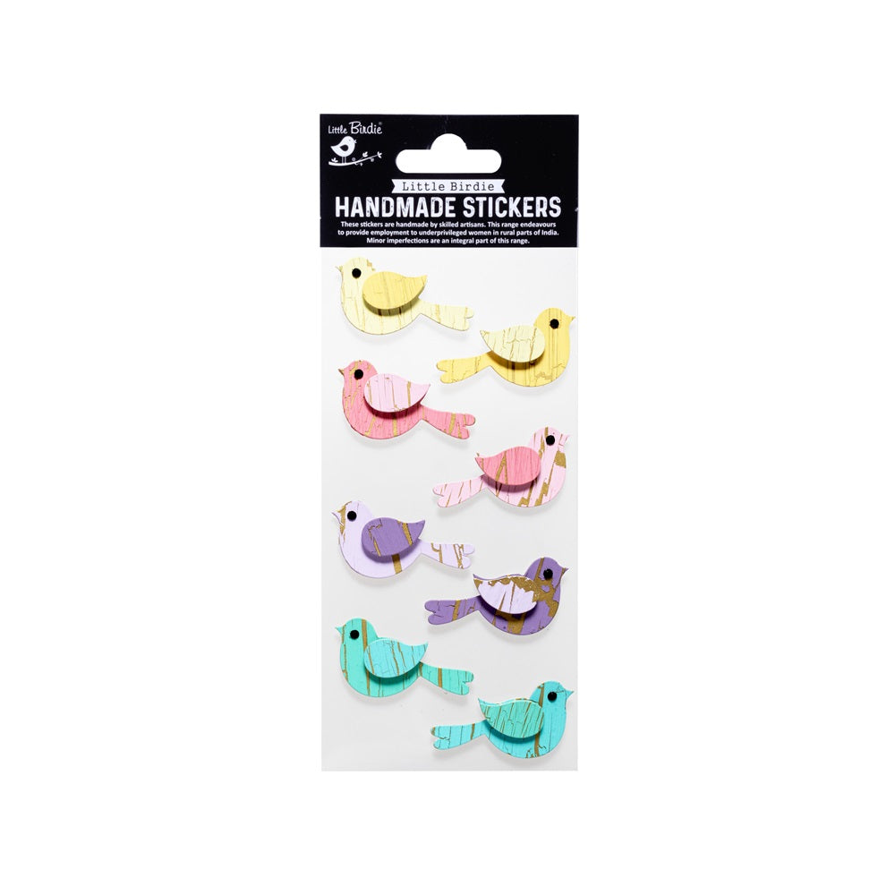 Handmade 3D Glitter Stickers - Crackled Bird, 8pc, 1 Sheet