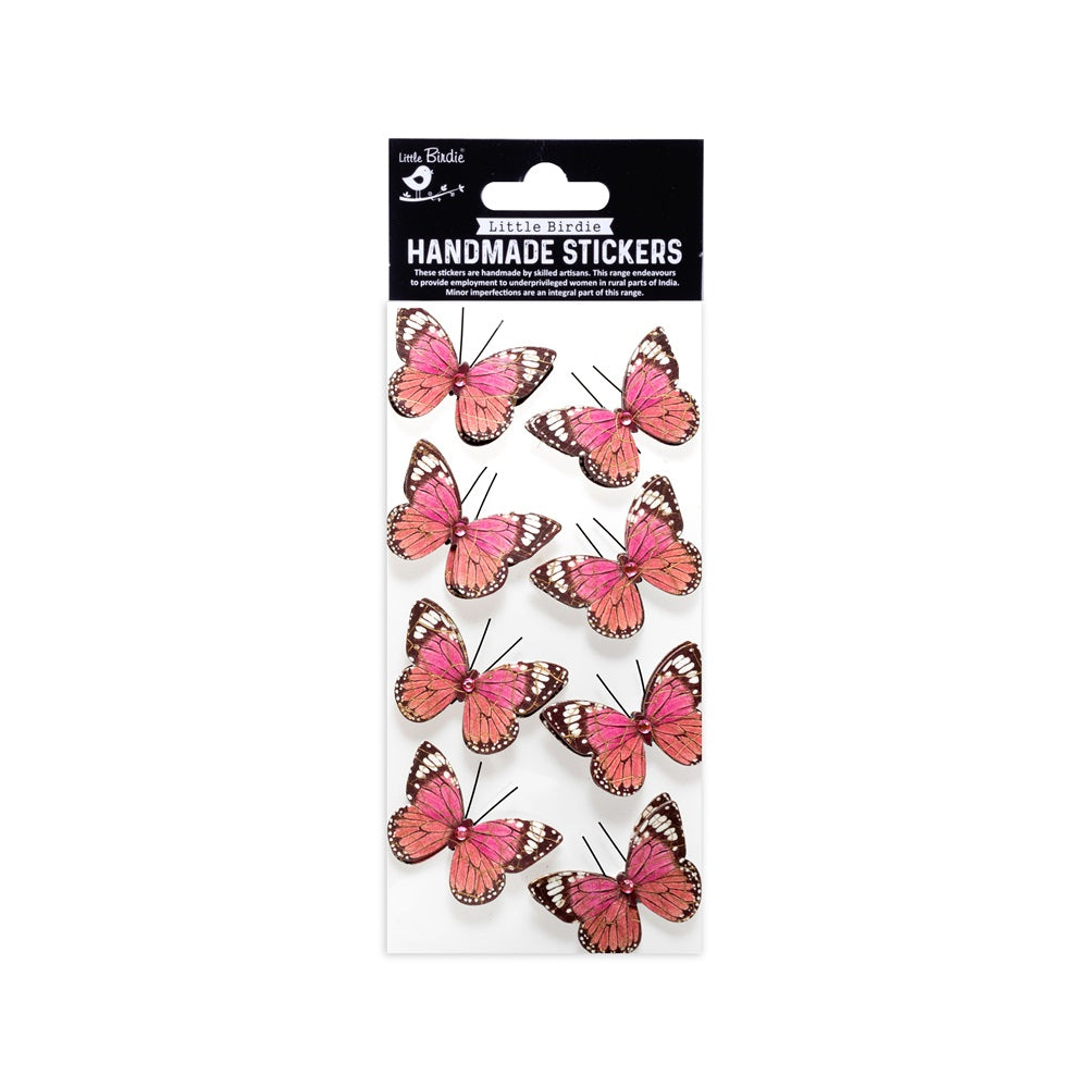 Handmade Stickers - Tropical Butterfly, Rosy Blush, 8pc, 1 Sheet