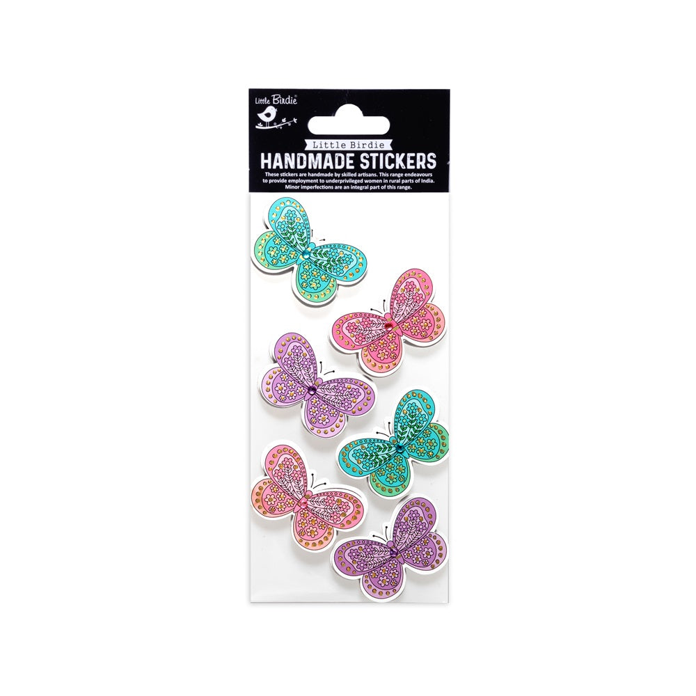 Handmade Stickers Doodle - Butterfly, 6pc, 1 Sheet