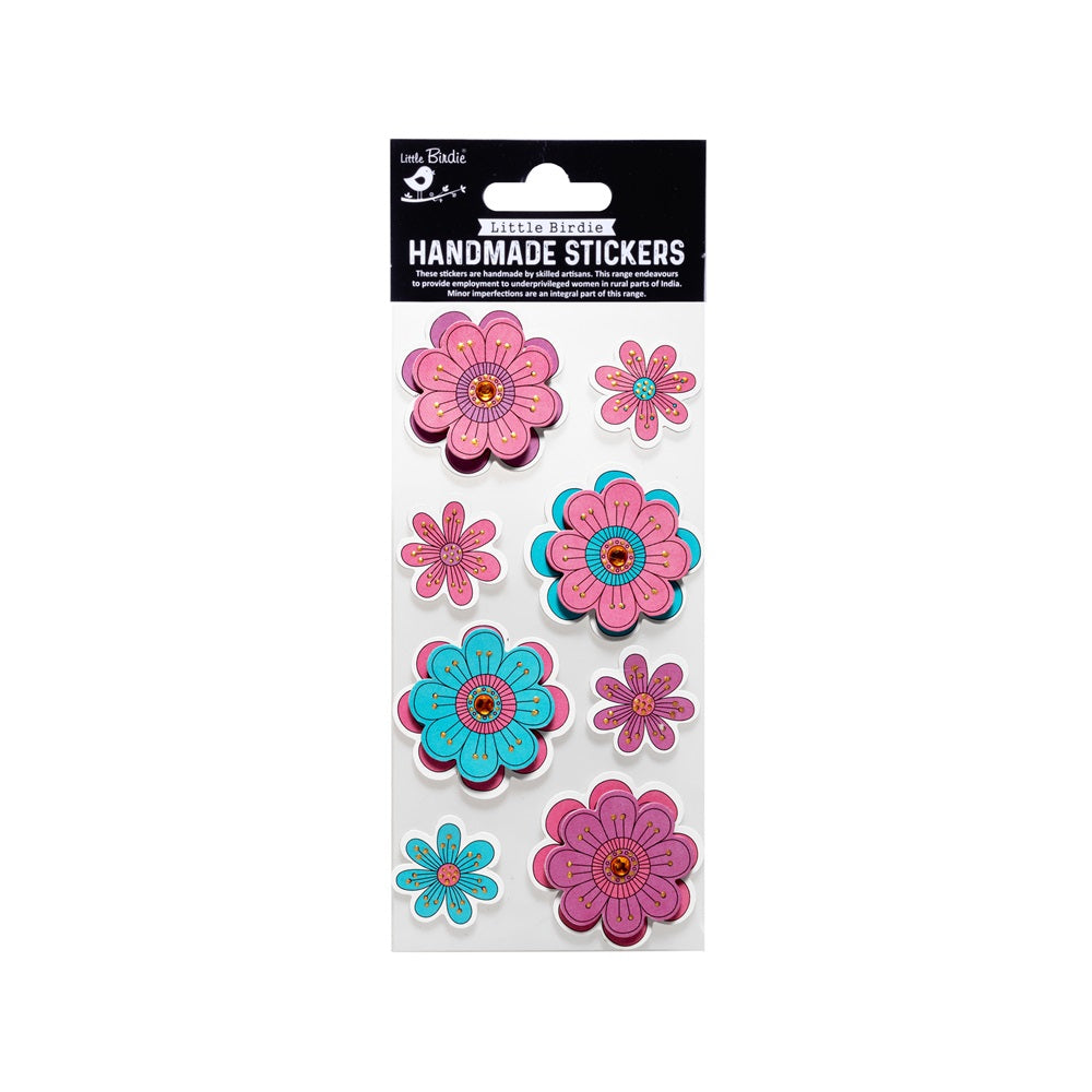 Handmade Stickers - Doodle Flower, 8pc, 1 Sheet