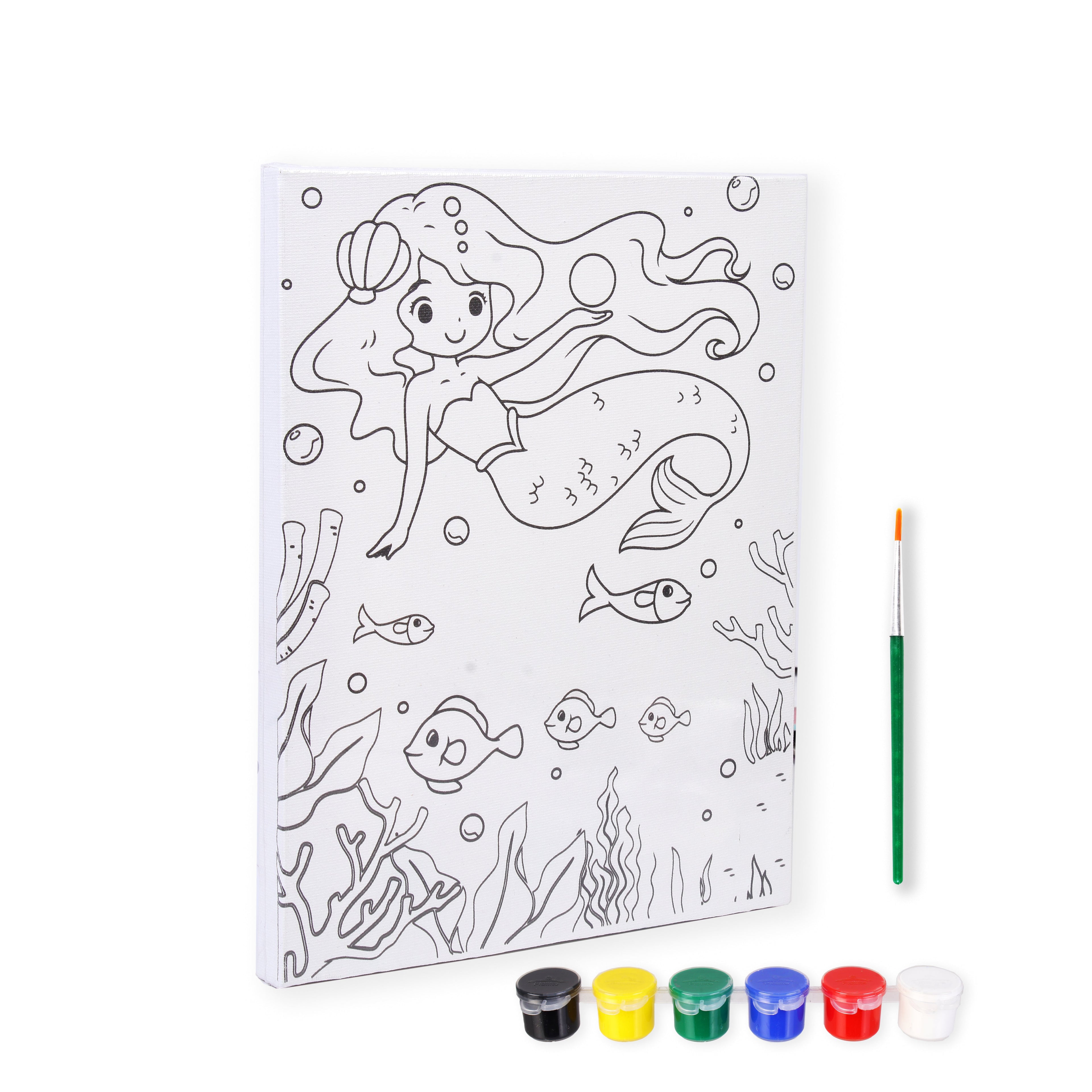 Pre -printed Canvas With Colours Mermaid World Painting Kit 8 X10inch