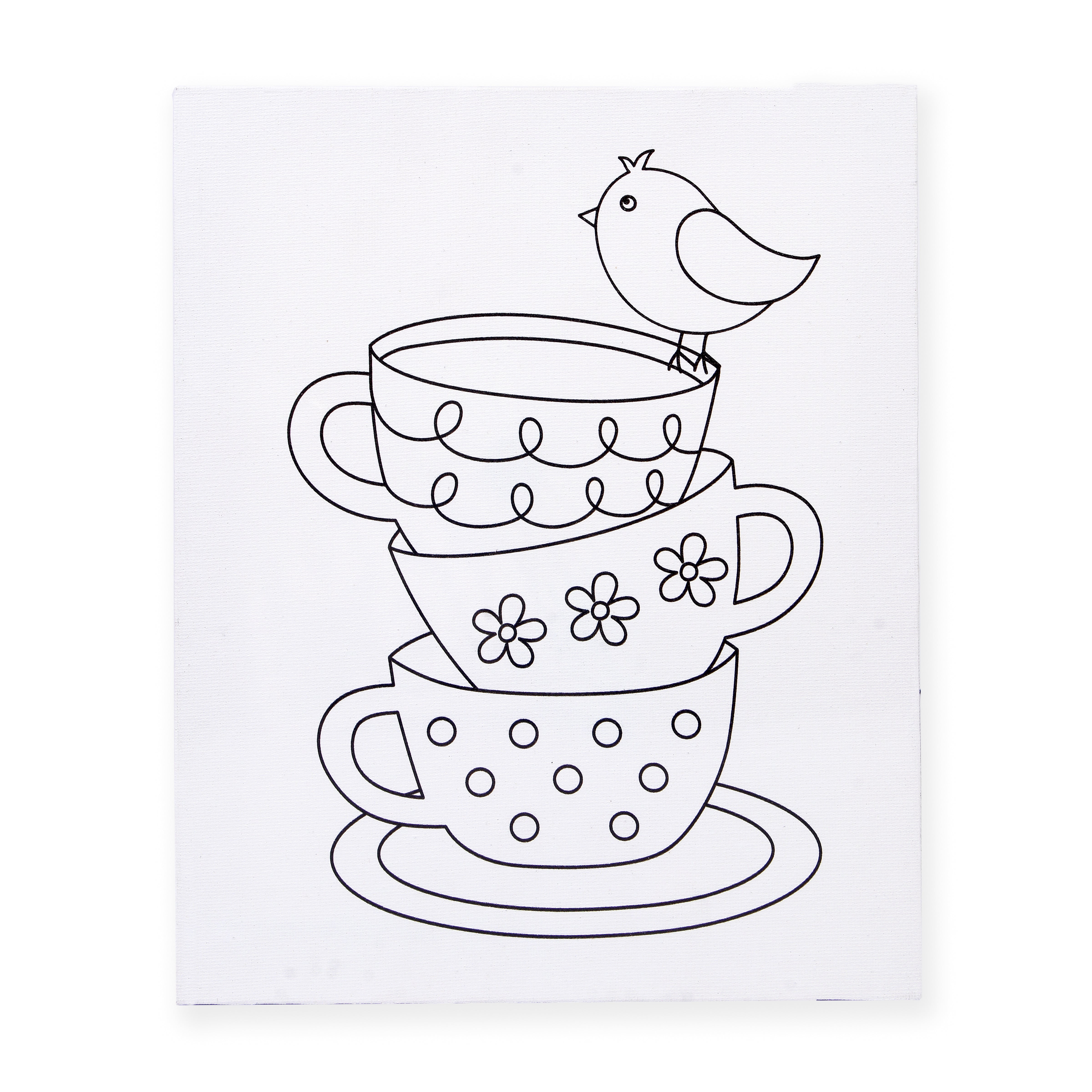 Pre -printed Canvas With Colours Tea Cups Painting Kit 8 X10inch