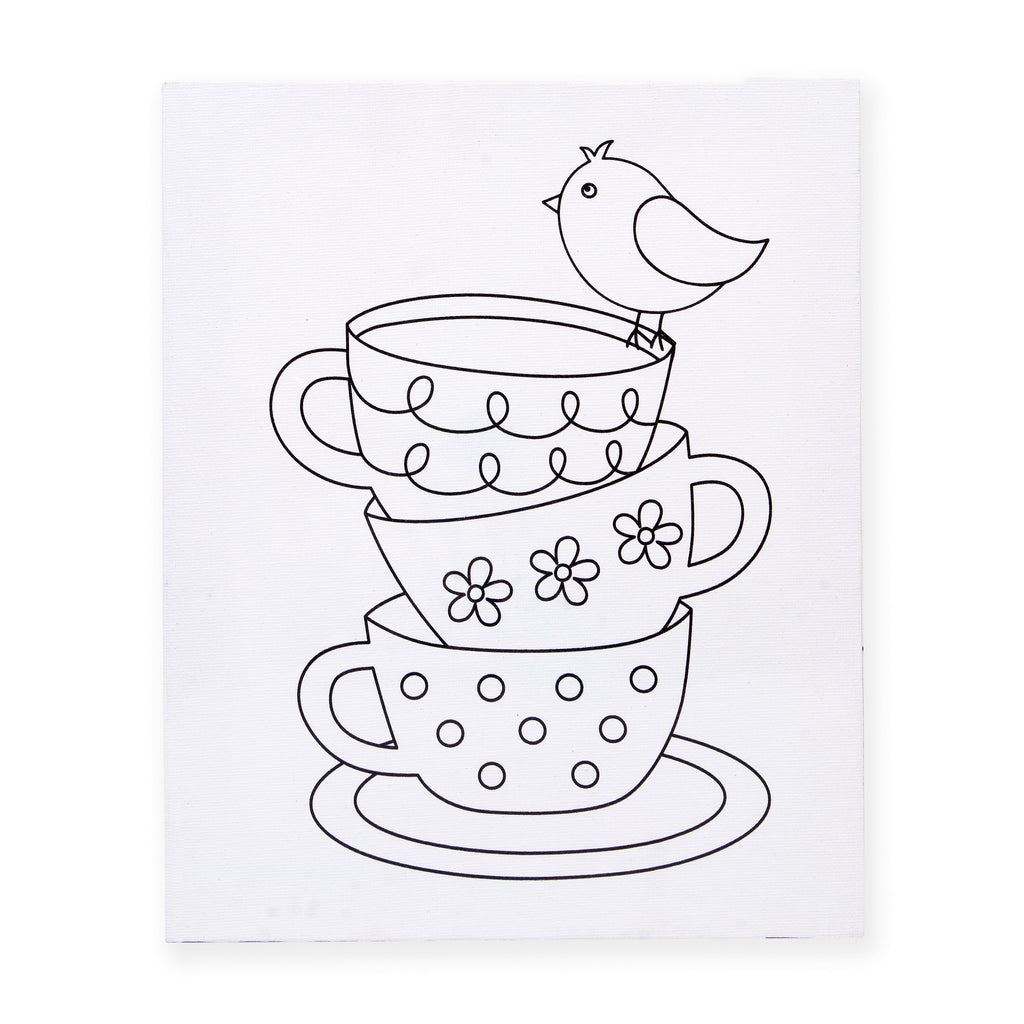 Pre -printed Canvas With Colours Tea Cups Painting Kit 8 X10inch