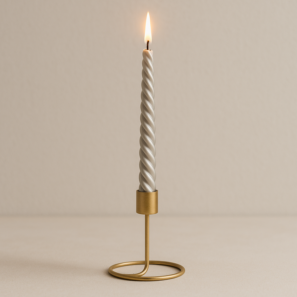 Silver Spiral Candle & Metal Candlestick Holder (Large) Combo
