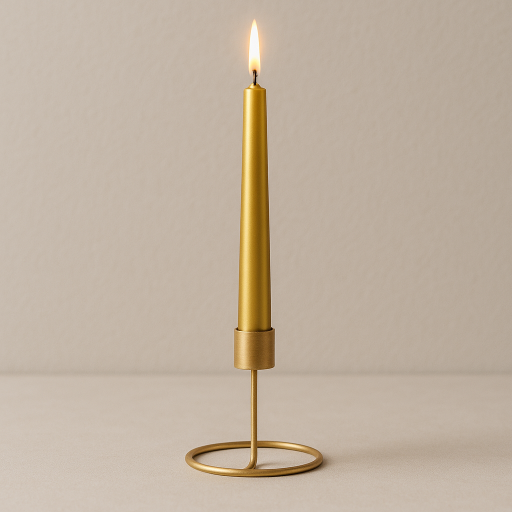 Metallic Round Candle Gold & Metal Candlestick Holder (Medium) Combo
