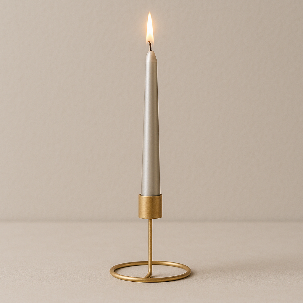 Metallic Round Candle Silver & Metal Candlestick Holder (Small) Combo
