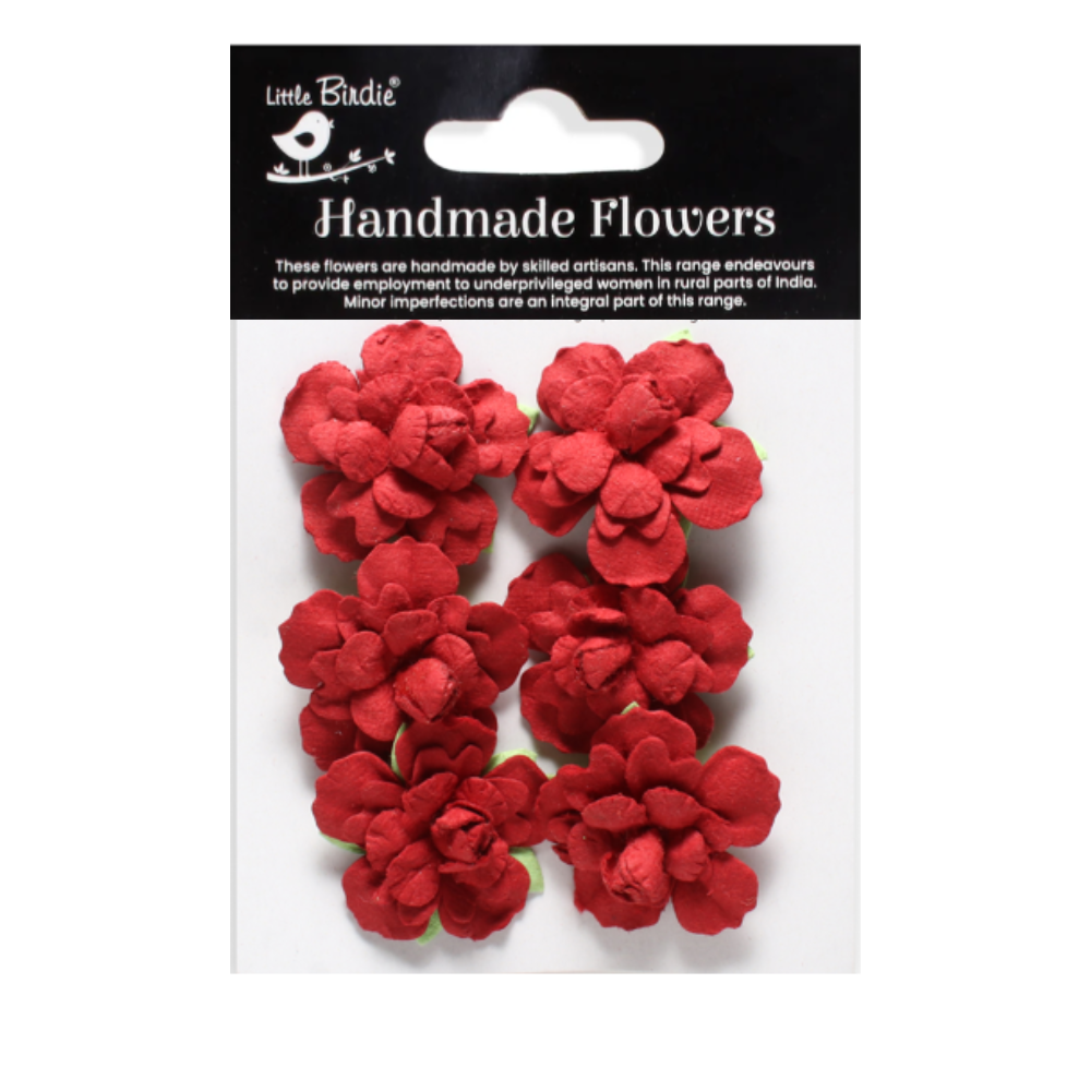 Handmade Flowers Cardinal Red Vincy Approx 3Cm 6Pc