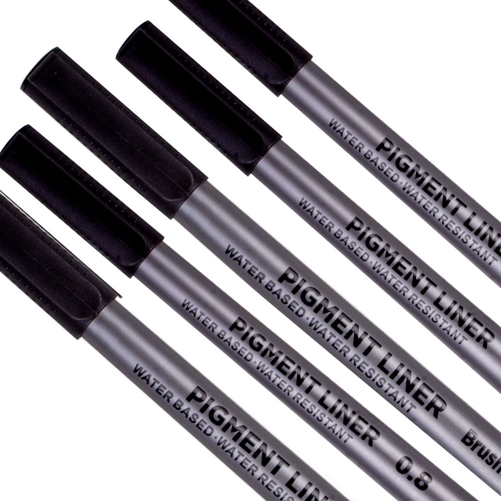 Pigment Fineliner Water Based Black 0.05/0.1/0.2/0.3/0.4/0.5/0.6/0.8mm Brush Tip Pack Of 9pc