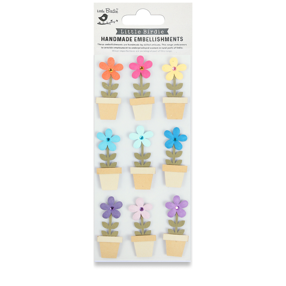 Handmade Stickers Jewel Flowers 9pc