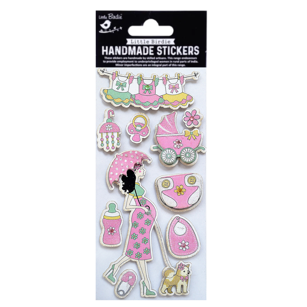 Handmade Stickers It's a Girl Pink 10pc