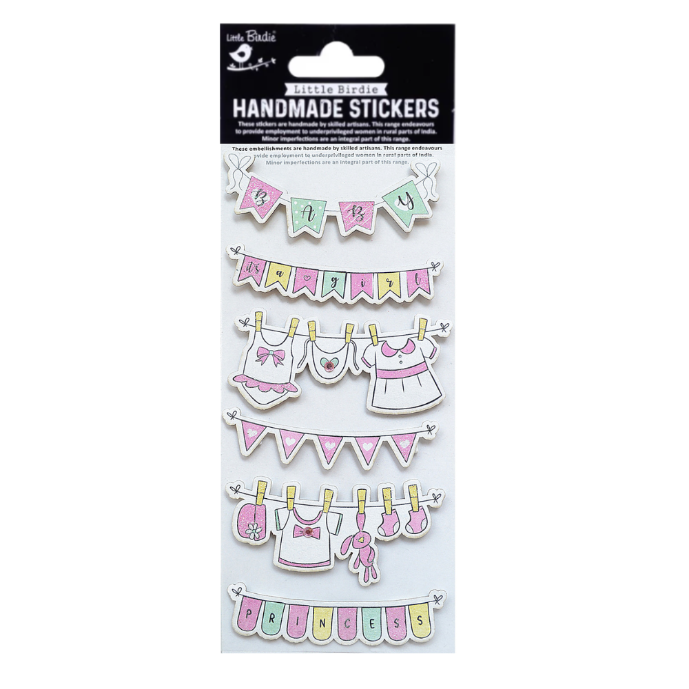 Handmade Stickers Baby's Wardrobe Pink 6pc