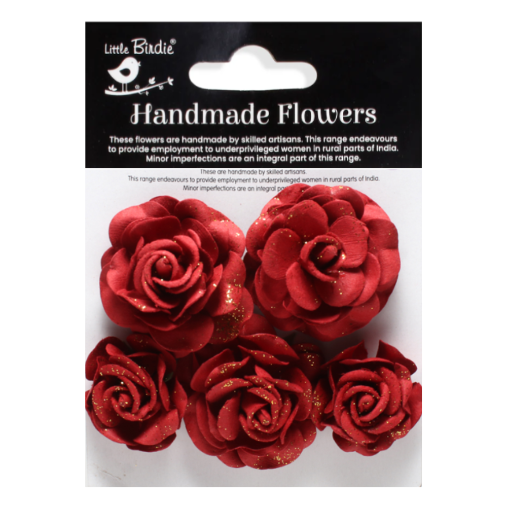 Handmade Flowers Cardinal Red Lorena Approx 3 & 12Cm 5Pc
