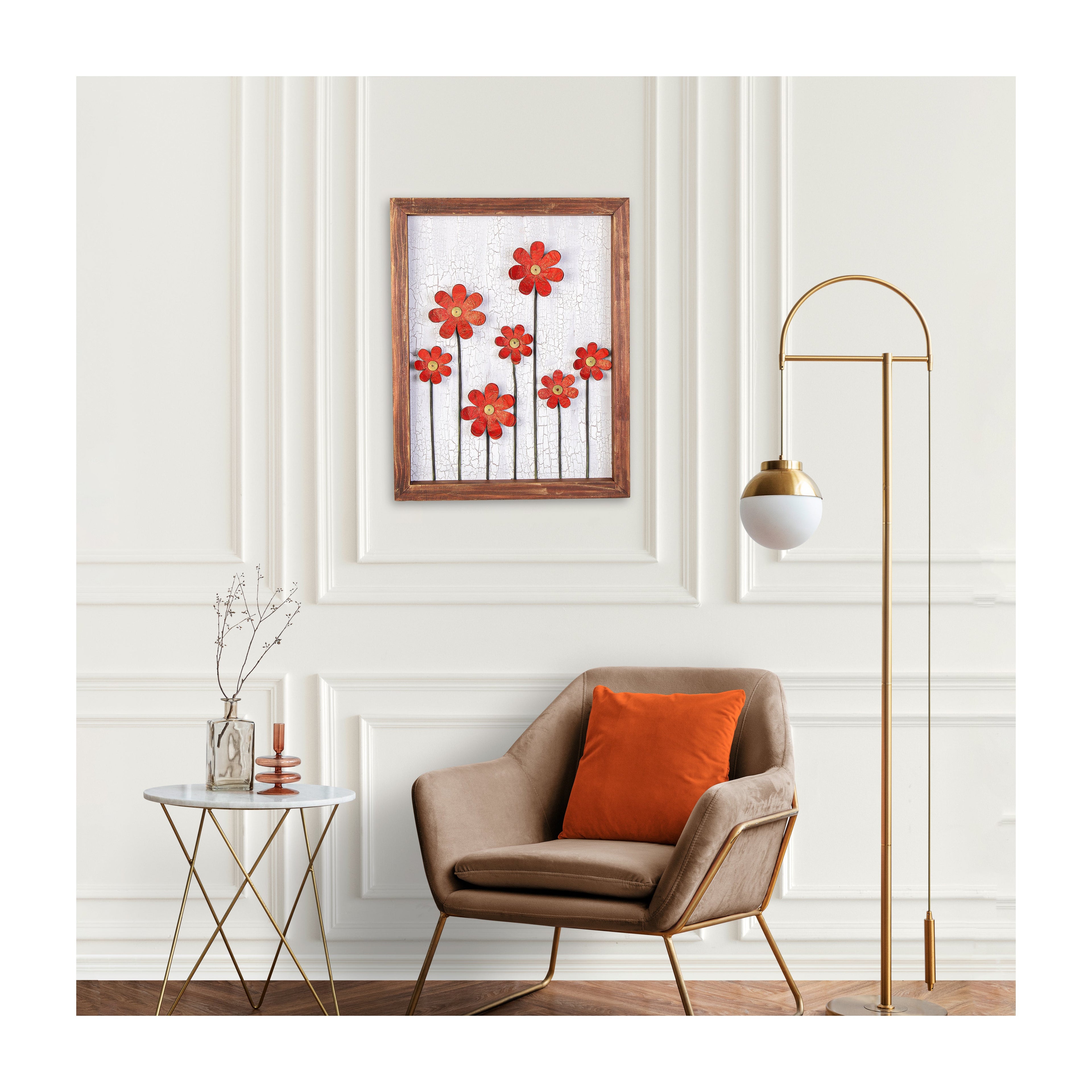 Wall Decor Handmade Daisy Field Red 3D Floral Art with Metallic Effect Approx H14 X L11 X D0.98inch