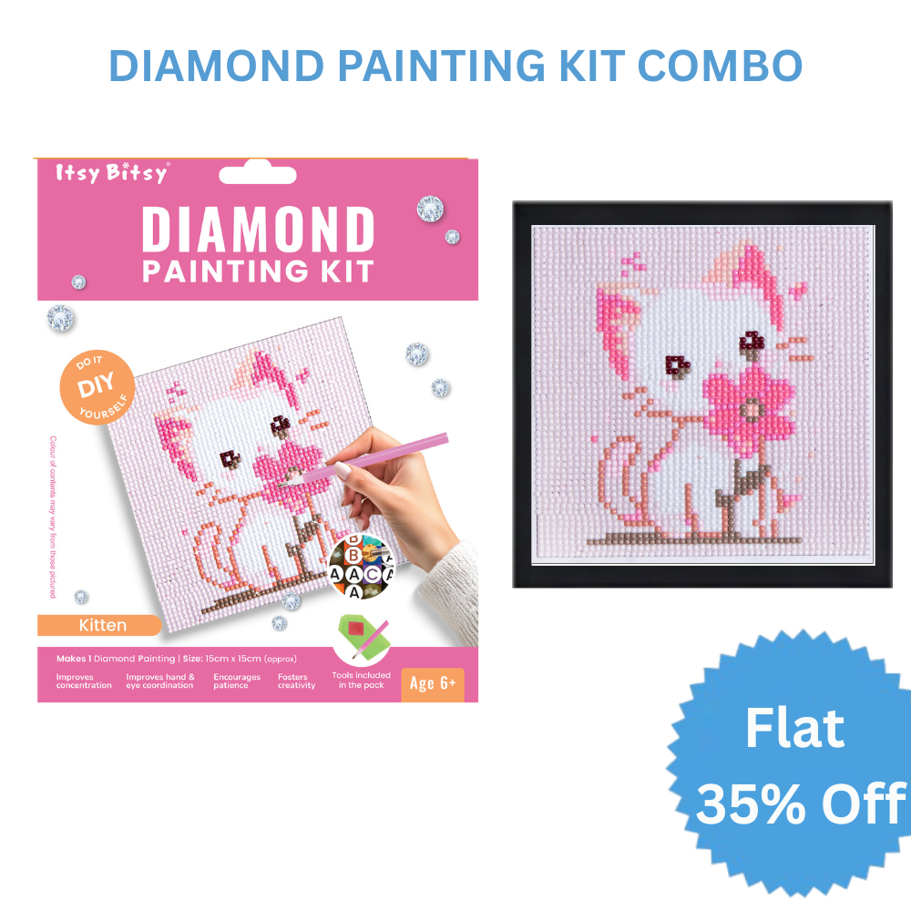 (15 x 15 cm) - 5D Diamond Painting - Cat  Matching Frame Combo