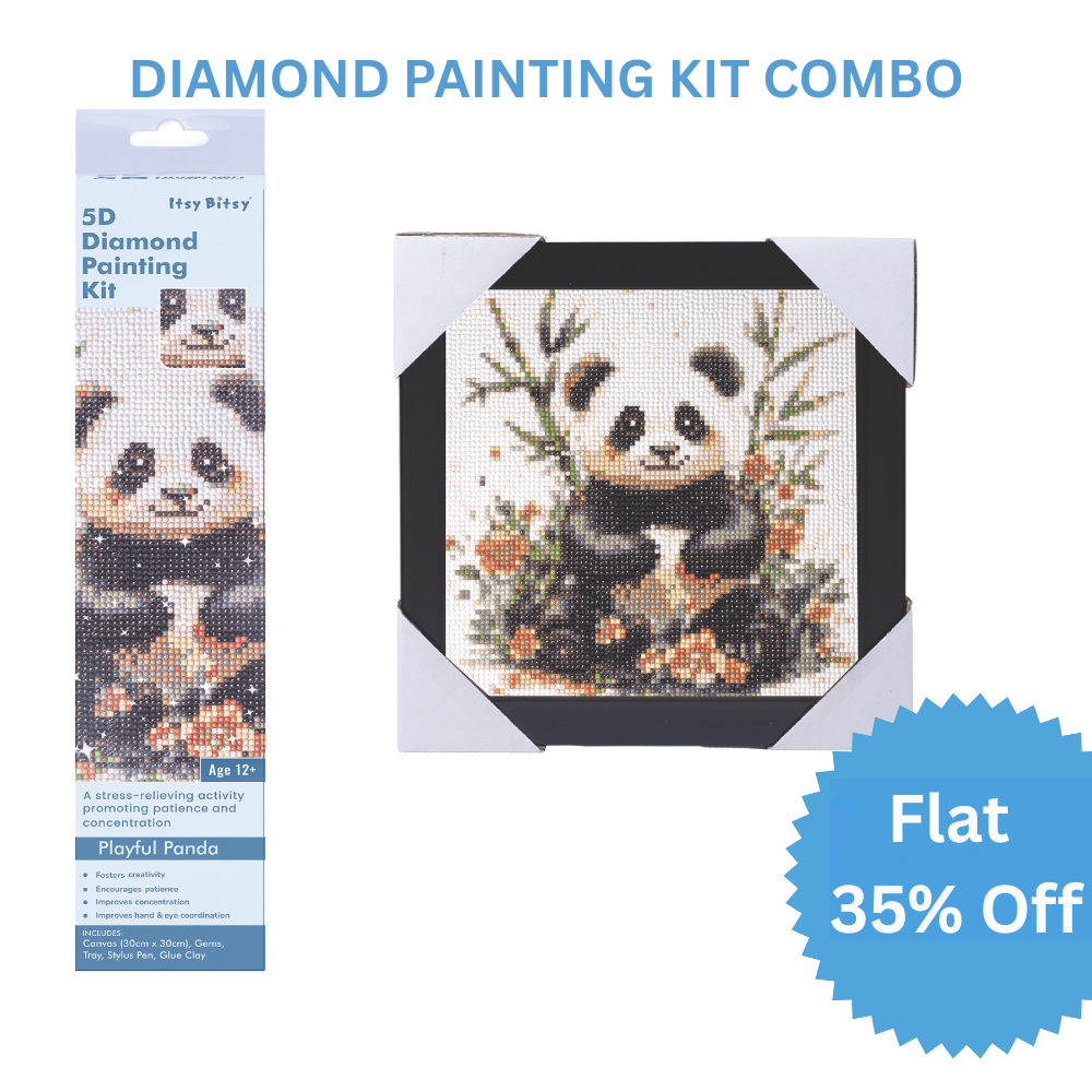 (30 X 30 cm) - 5D Diamond Painting - Playful Panda  Matching Frame Combo