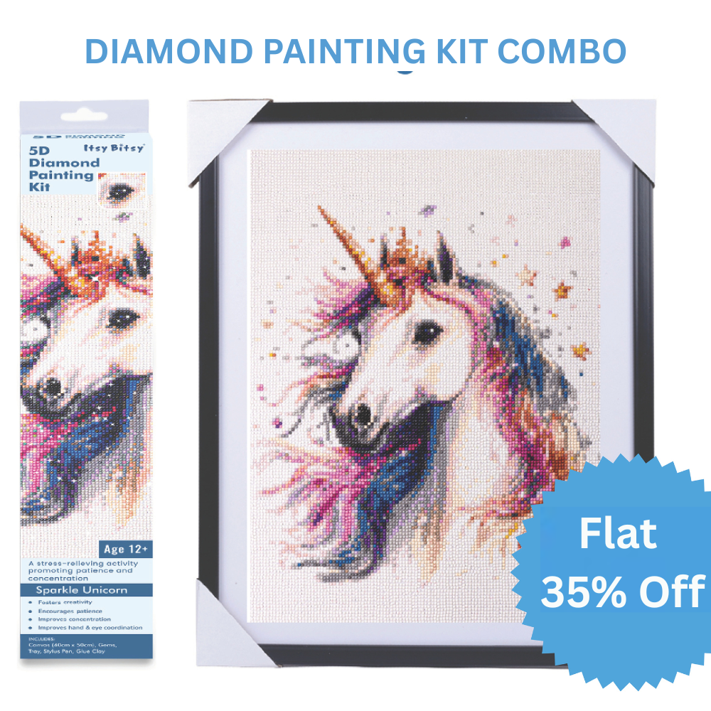 (40 x 50 cm) - 5D Diamond Painting - Sparkle Unicorn Yellow  Matching Frame Combo