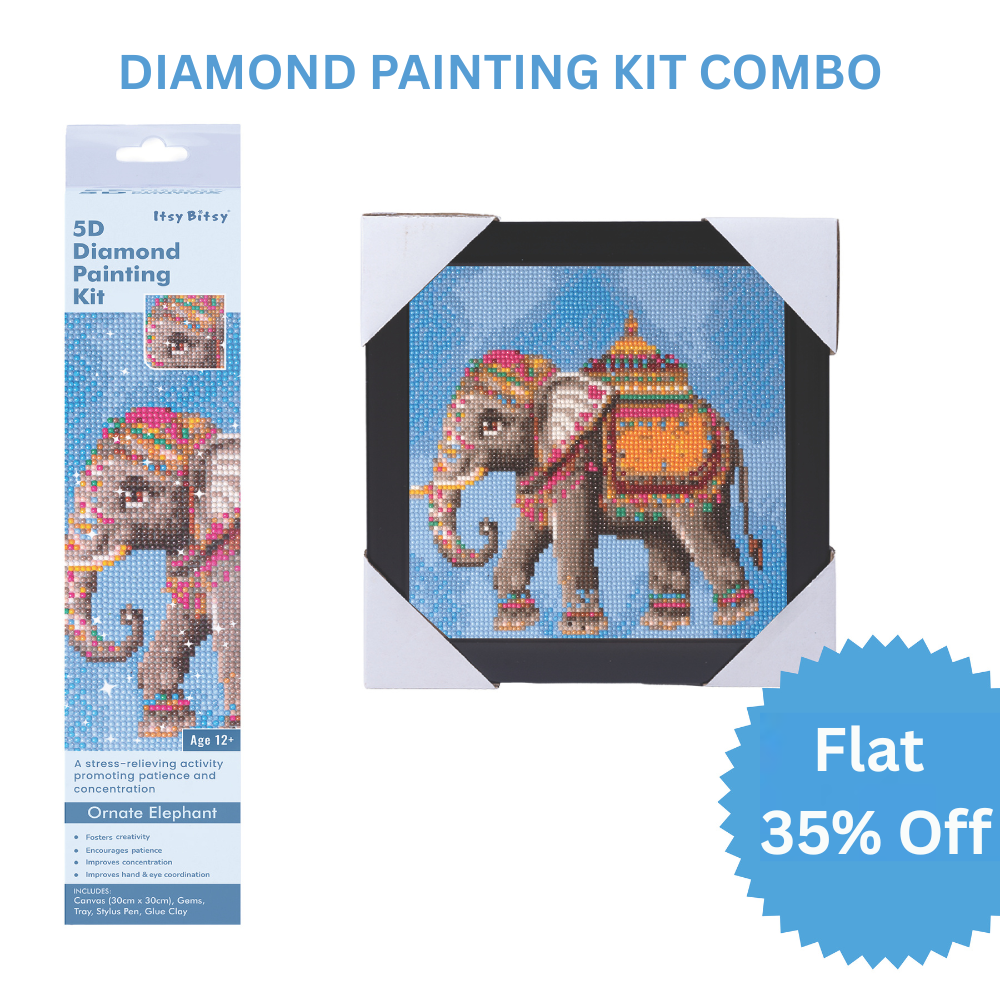 (30 X 30 cm) - 5D Diamond Painting - Ornate Elephant  Matching Frame Combo