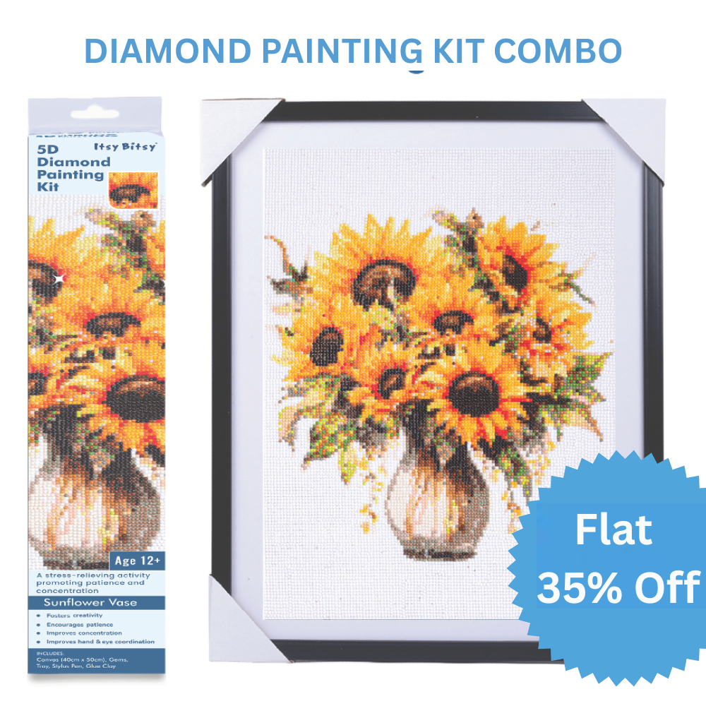 (40 x 50 cm) - 5D Diamond Painting - Sunflower Vase  Matching Frame Combo