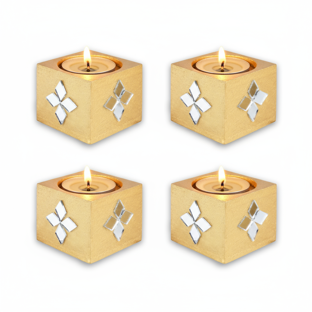 Mirror Art Tealight Holder Florista Gold 1.5inch  - 4Pc - (Tealight Candle Included)