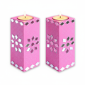 Mirror Art Tealight Holder Florista Pink 5inch  - 2Pc - (Tealight Candle Included)