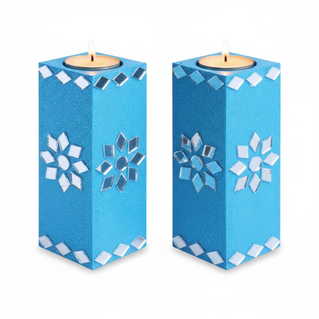 Mirror Art Tealight Holder Florista 5inch  - 2Pc - (Tealight Candle Included)