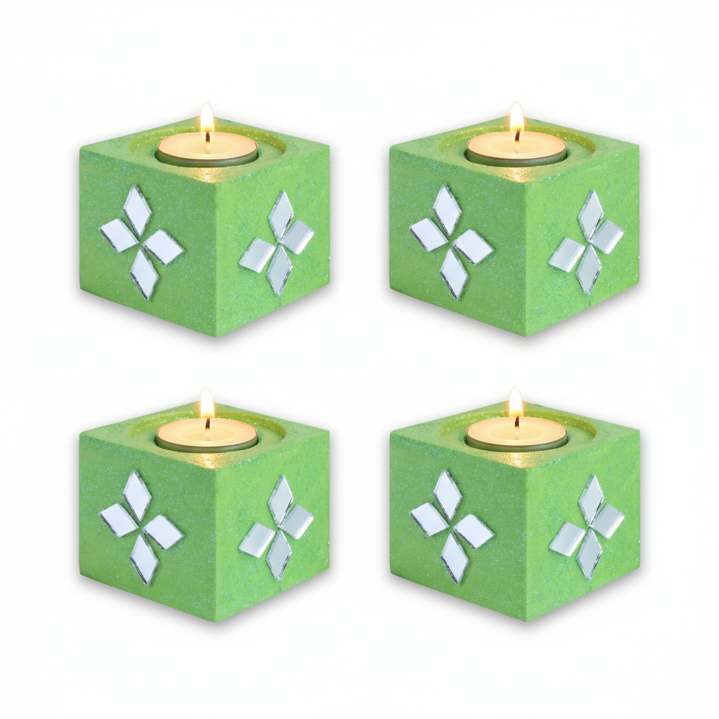 Mirror Art Tealight Holder Florista Green 1.5inch  - 4Pc - (Tealight Candle Included)