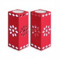 Mirror Art Tealight Holder Red 5inch  - 2Pc - (Tealight Candle Included)