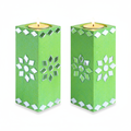Mirror Art Tealight Holder Florista Green 5inch  - 2Pc - (Tealight Candle Included)