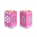 Mirror Art Tealight Holder Florista Pink 3.5inch  - 2Pc - (Tealight Candle Included)