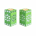 Mirror Art Tealight Holder Florista Green 3.5inch  - 2Pc - (Tealight Candle Included)