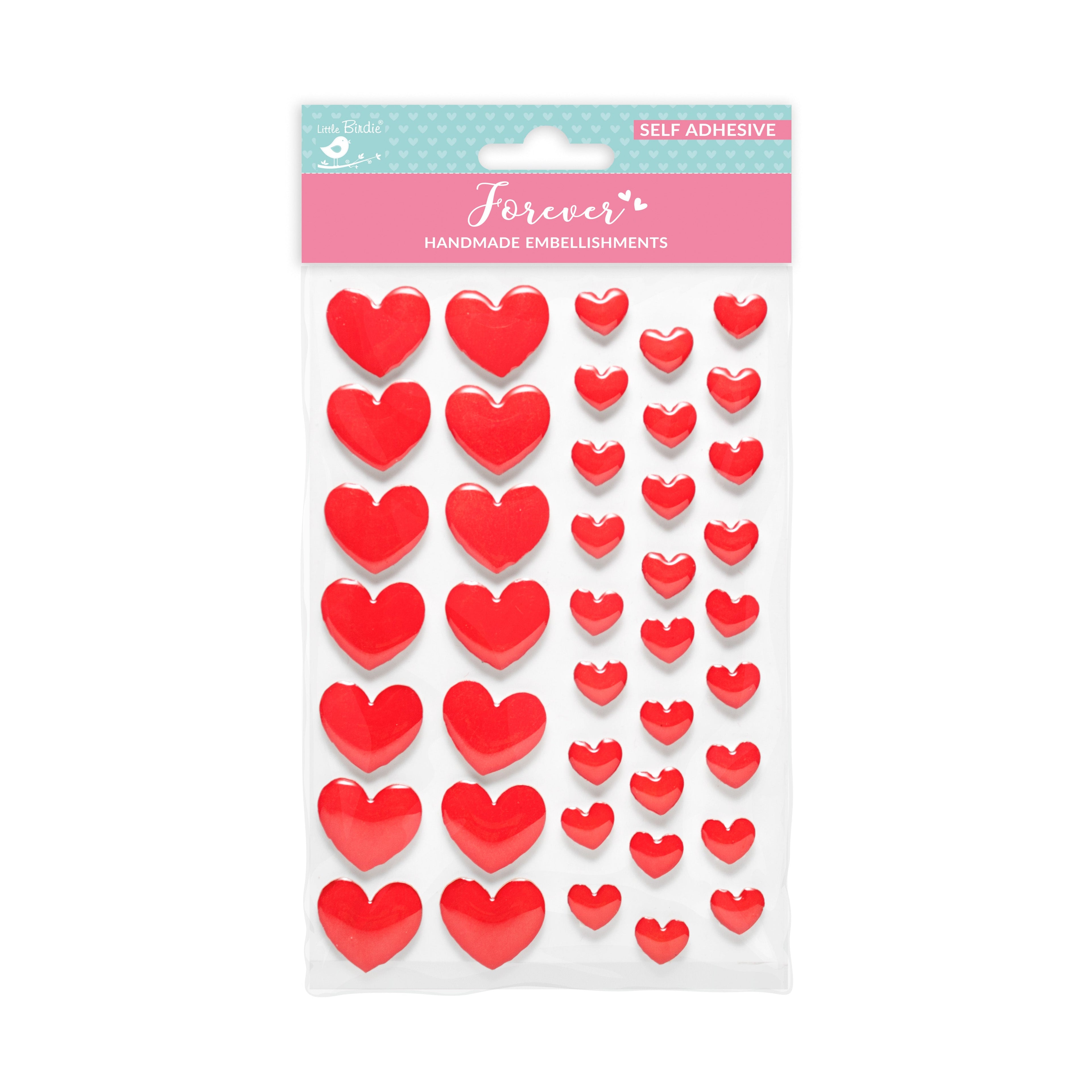 Handmade Resin Sticker Loving Hearts Red 41pc