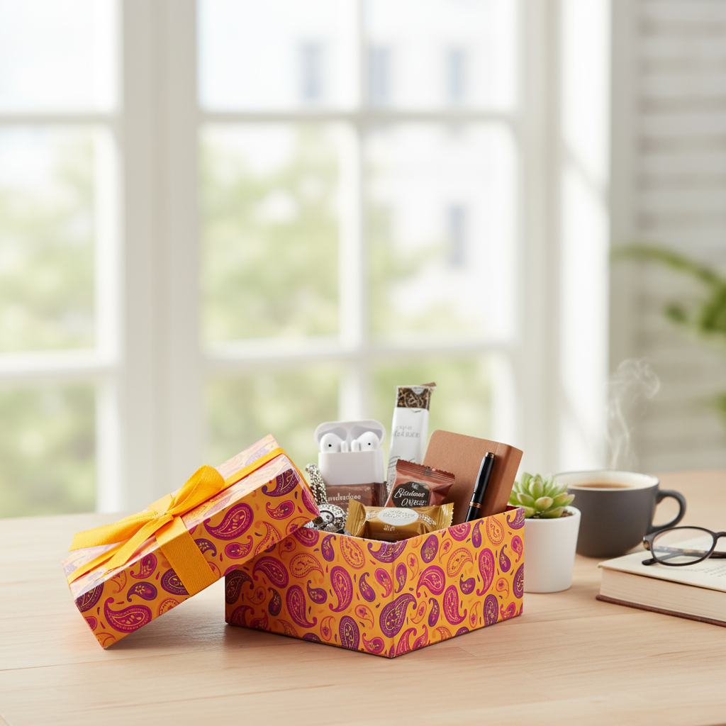 Gift Box Ornate Paisley With Bow L10.5 X W8 X D5.4cm 1Box