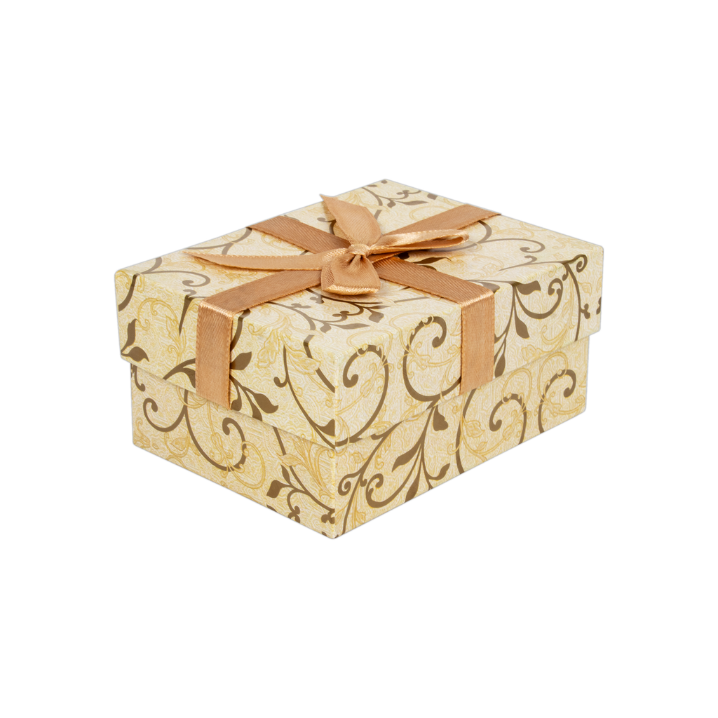 Gift Box With Bow Floral Swirls Ivory Shimmer L10.5 X W8 X D5.4(cm)