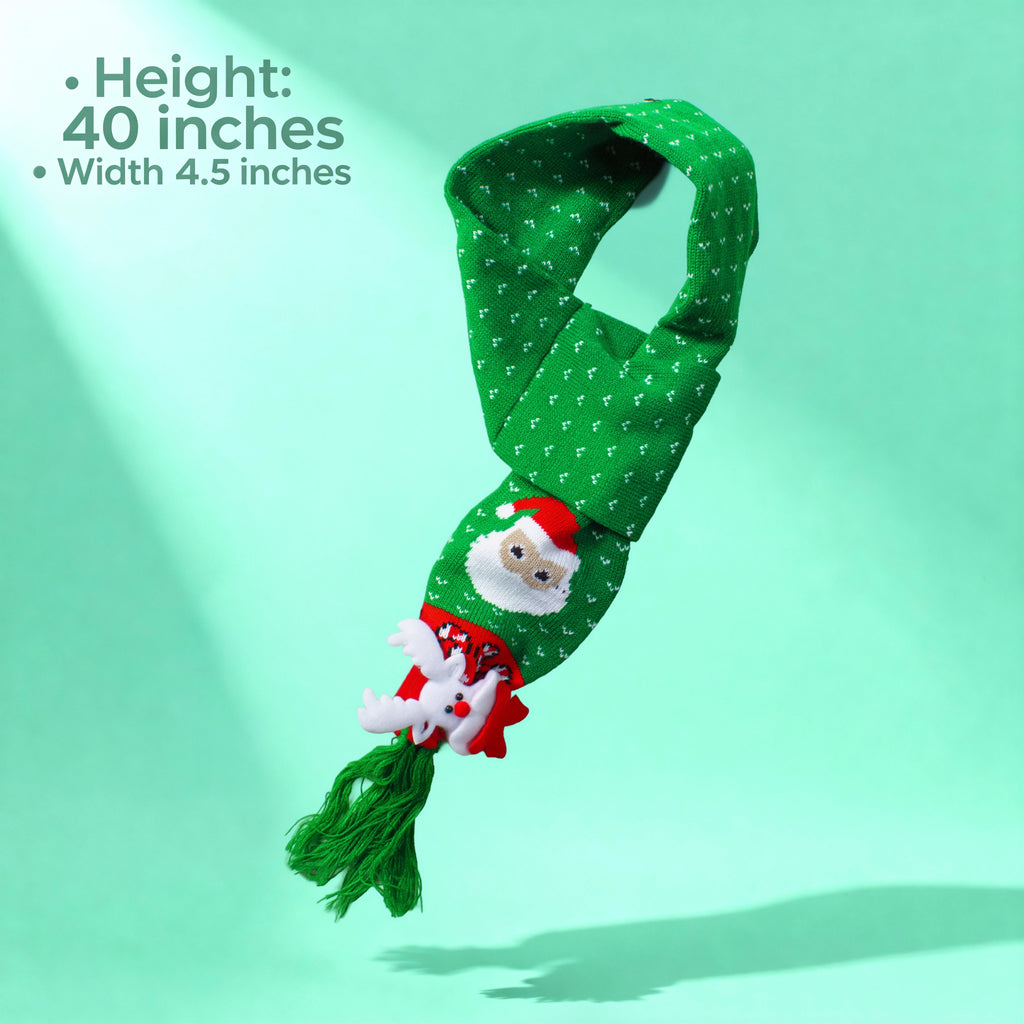 Christmas Knitted Scarf Santa Unisex Adult/Kids Green H40inch X W4.5inch