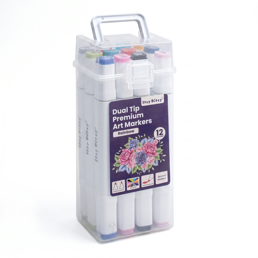 Alcohol Marker Dual Tip Bright Colour 12pcs Box